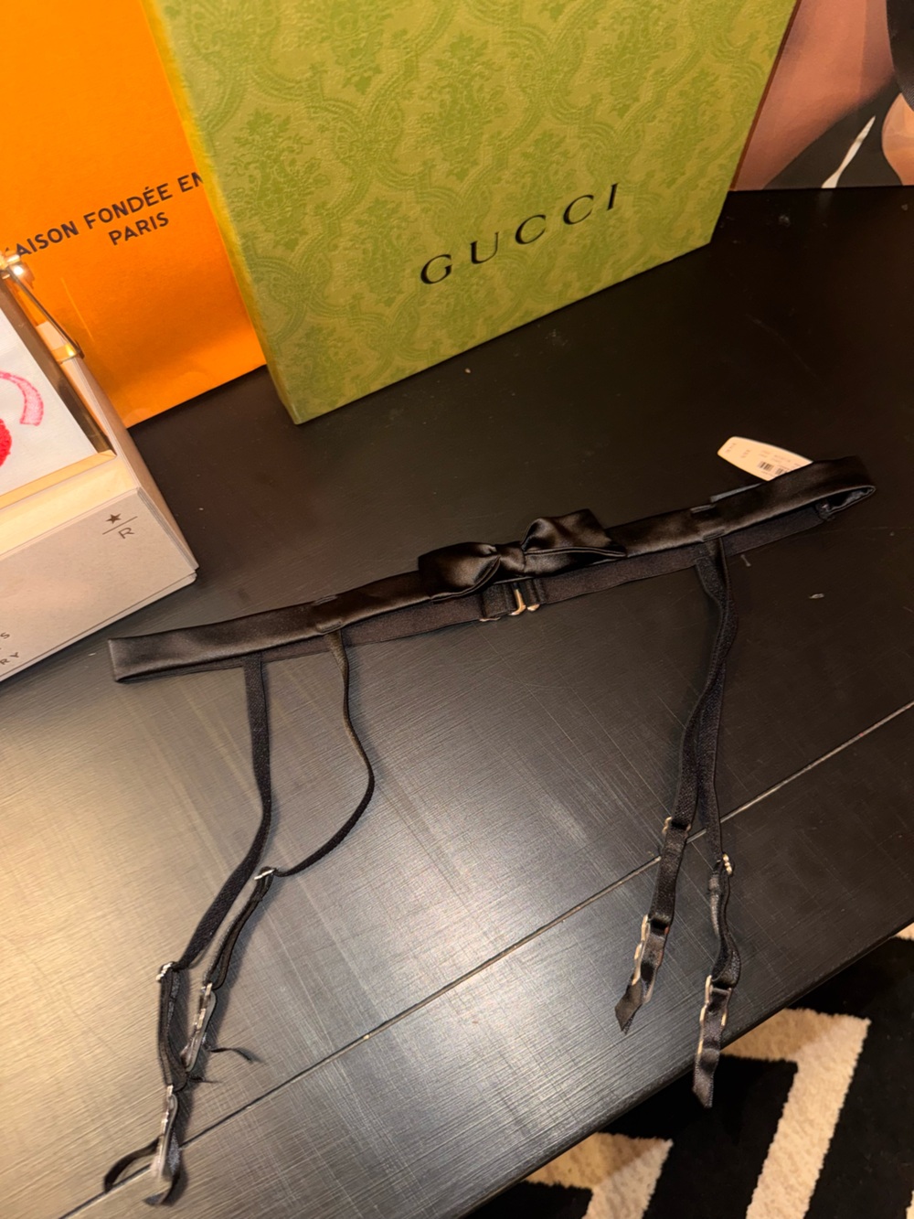 Victorias Secret new Black Satin Bow Accent Garter Belt Accessory